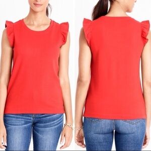 J. Crew Red Poppy Flutter Sleeve Medium Shirt